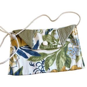 Hand Made in USA purse / Bag 12" long 8" tall green yellow blue floral leaf